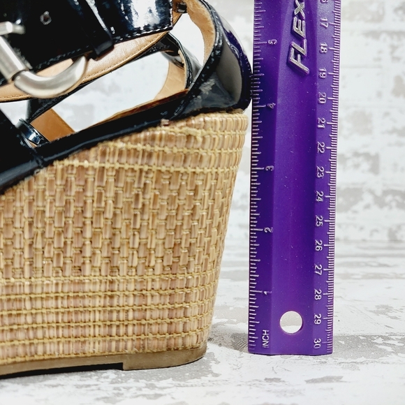 NY&C Black Faux Leather Wedge Heel Platform Sandals M819 - Picture 10 of 13